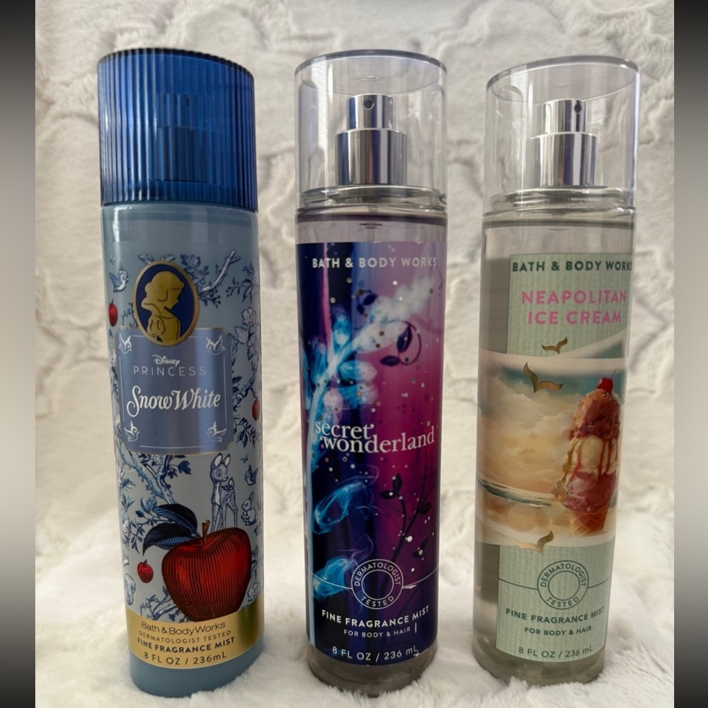 Bath & Body Works Mists- Snow White, Secret Wonderland, Neapolitan Ice Cream